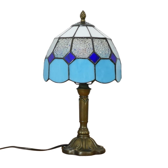 Stained Glass Table Lamp - Decorative Bedside Lamp for Bedroom & Living Room - Elegant Art Lighting, Eye-Caring Soft Glow, Compact Design, Perfect for Ambient & Study Lighting,Sky Blue