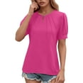 thumbnail image 2 of T Shirts for Women 2025 Summer Short Sleeve Crewneck Hollow Out Pleated Front Plain Tshirt Womens T Shirts, 2 of 6