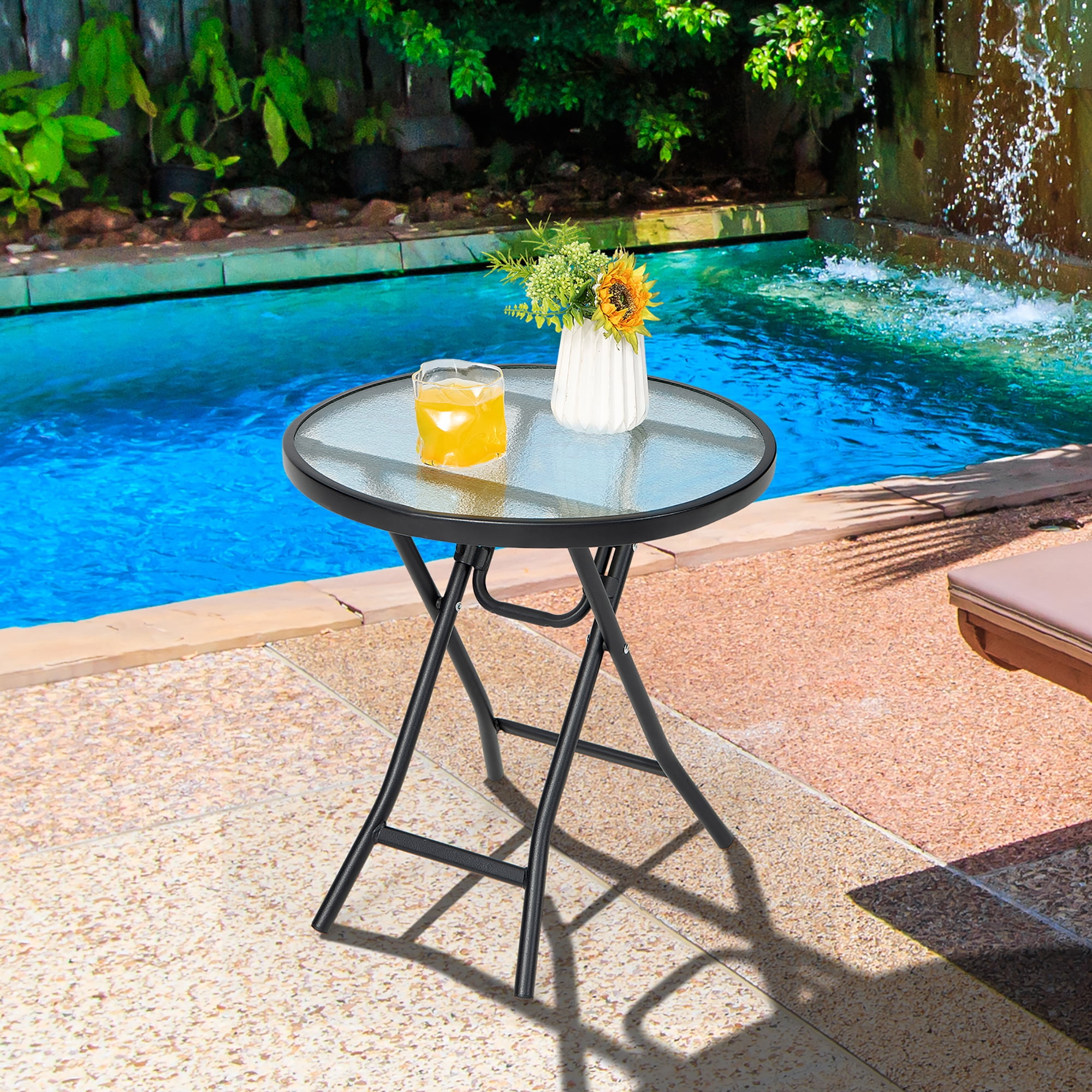 Small glass outdoor table discount