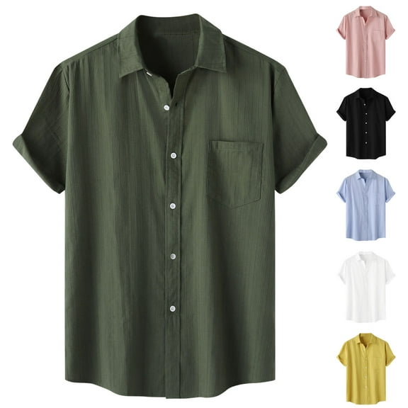 Xunlbb Mens Shirt Mens Casual Button Down Shirts Men Casual Solid Turndown Short Sleeve Button Closure Shirt Hawaii Blouse, S-2XL