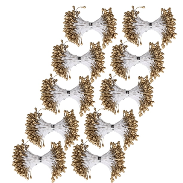 Estambre artificial, estambre de perla, accesorios para hacer ramos de yeso dorado, estambre de doble extremo diseñado a medida