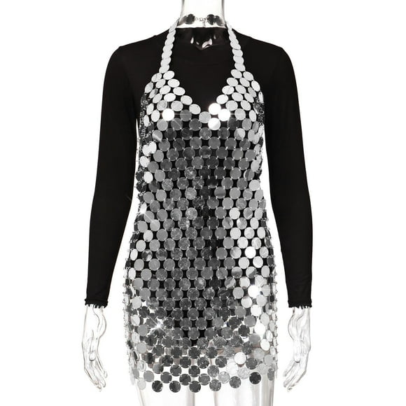 Vestido con Cuello en V Yinane para Mujer con Lentejuelas