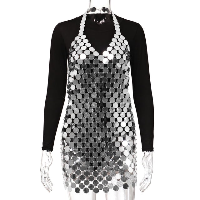 Vestido de tirantes BLESIY con lentejuelas para mujer espalda abierta mini largo