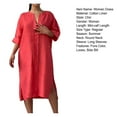 thumbnail image 7 of Guiexla Summer Women Dress V Neck Side Split Loose Pullover Button Pure Color Long Sleeves Casual Daily Wear Midi Dress, 7 of 7