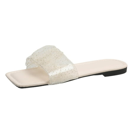 

Sandals Women Ladies Fashion Solid Color Mesh Decorative Open Toe Flat Slip On Slippers Womens Sandals Mesh Beige 37