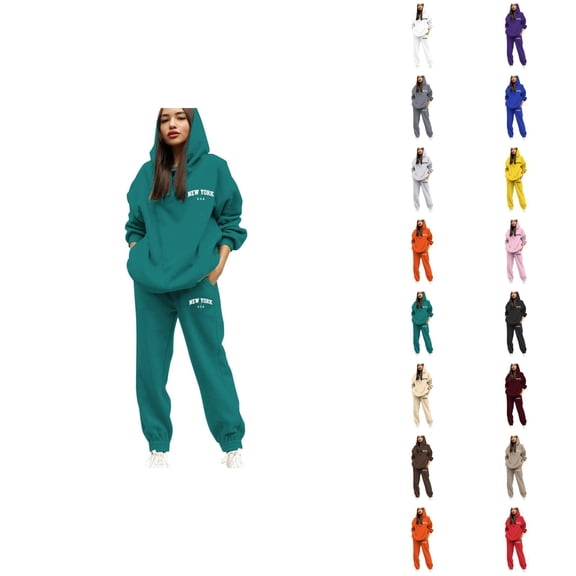 New York Jogging Suits for Women 2026 Fall Winter Trendy Hoodie and Jogger Sweatpants Matching Set Streetwear