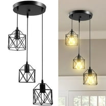 3-Light Ceiling Pendant Light, Flush Mount Hanging Light Fixture with Adjustable Cords, Geometric Iron Lampshades, E26 Base for Kitchen, Dining Room, Living Room, Bedroom Lighting