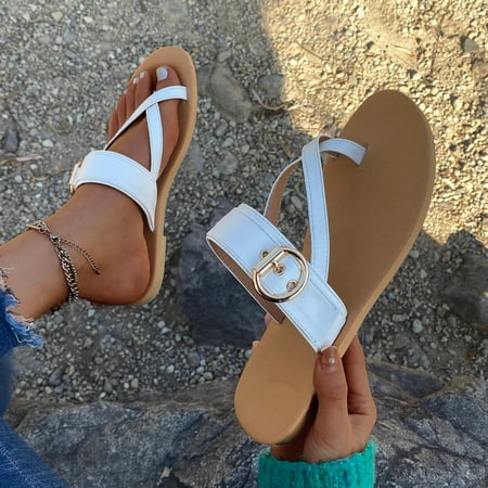 

HIBRO Women s Fashion Casual Ring Toe Flat With Outdoor Slides Slippers Shoes