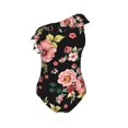 thumbnail image 4 of Yiaed Rose Flowers Print Women One Piece Swimsuits Tummy Control One Shoulder Bathing Suits Pattern Ruffle Swimwear-X-Large, 4 of 8