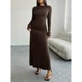 thumbnail image 3 of Krumba Women Long Sleeve Dress: Formal Maxi for Wedding Guest - Viscose Stretchy Bodycon Midi for Cocktail Casual Party Club Brown Size L, 3 of 4