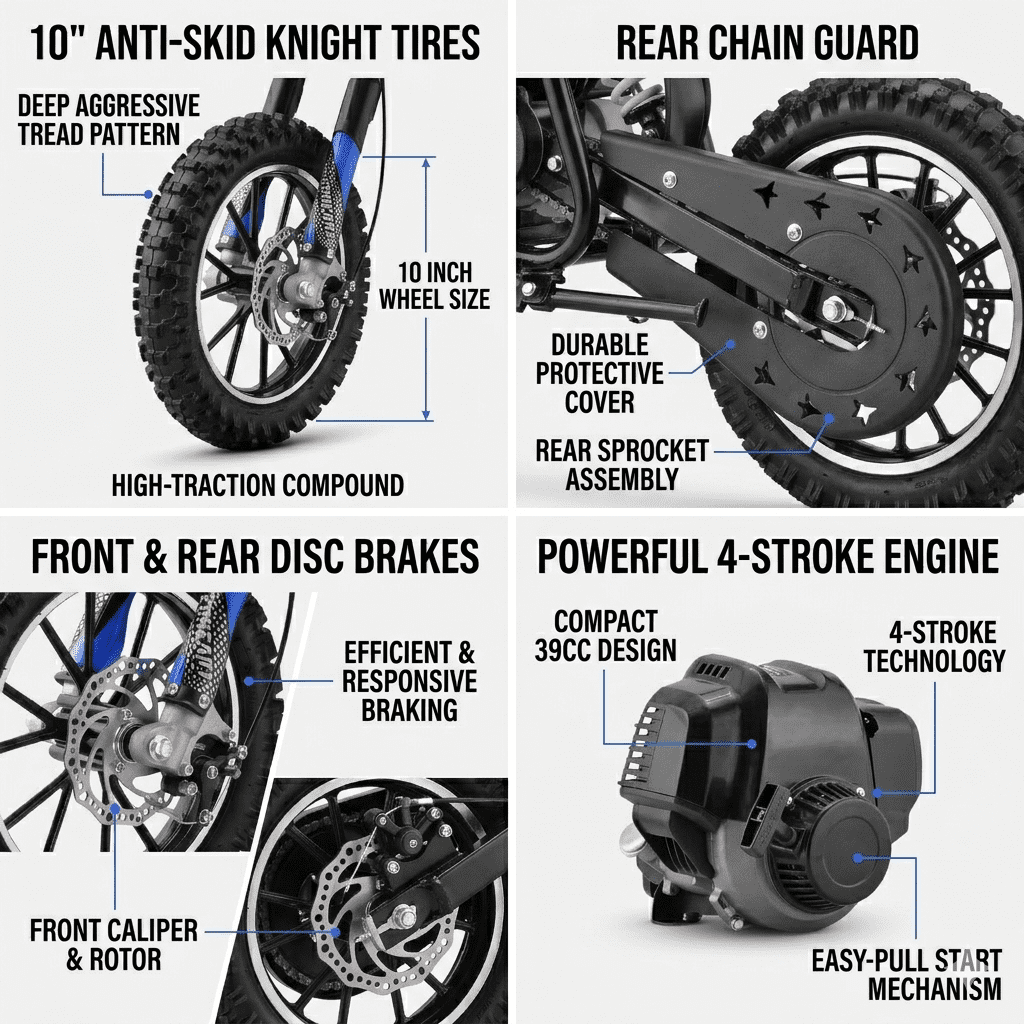 39cc Dirt Bike,IVFJFV Gas Powered Mini Bikes, 4 Stroke Off-Road Mini Bikes, Trail Bike with Speeds up to 25 MPH,Weight Support Up to 165 LBS for Ages 8+,Blue
