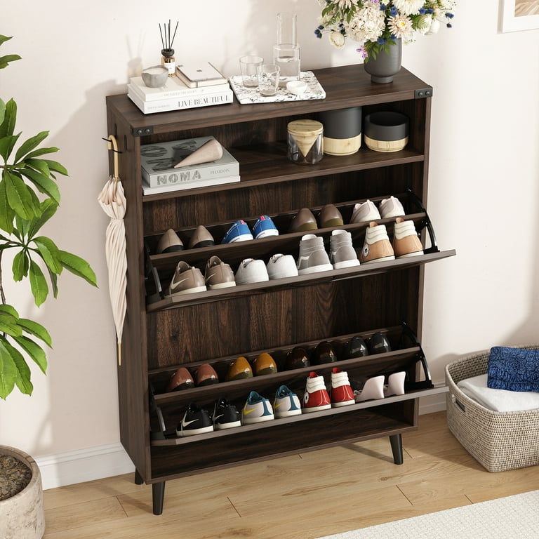 Veanerwood Entryway Wooden Shoe Storage Cabinet, Freestanding Flip