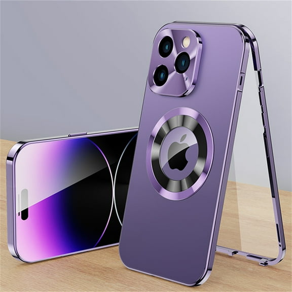 K-Lion Full Body Case for iPhone 14 Pro Max ,with Built-in Tempered Glass Screen Protector Metal Frame Plating PC Back Panel Shockproof Rugged Double Sided Case for iPhone 14 Pro Max,Purple