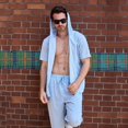 thumbnail image 4 of Xzbqbs Sweatsuits for Men 2 Piece Jacquard Set Zip Up Short Sleeve Athletic Hoodie and Jogger Pant Casual Fashion Summer Tracksuits, 4 of 7