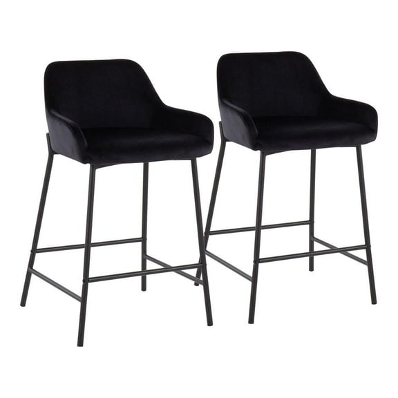 LumiSource Black Metal, Grey PU Daniella Fixed-Height Counter Stool - Set of 2