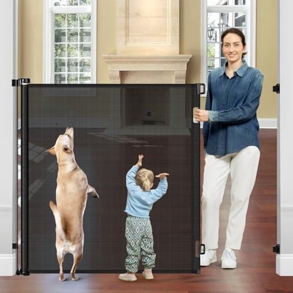 HEELALBABY 48" EXTRA TALL RETRACTABLE BABY GATE WIDE DOG GATE - BLACK