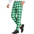 thumbnail image 5 of Unique Bargains Men's Plaid Slacks Regular Fit Flat Front Work Prom Checked Pants 28 Light Green, 5 of 6