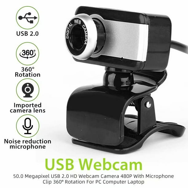 Caméra Webcam HD USB 2.0 50.0 mégapixels 480P avec pince Microphone Rotation  à 360 °, prise en charge plug and play pour ordinateur portable 