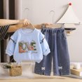 thumbnail image 2 of enyan Toddler Baby Girl Clothes 6M 12M 18M 24M 3T 4T Fall Winter Outfits Gifts Sweatshirts Long Jeans Pants 2-Piece Set Blue，2-3 Years, 2 of 7