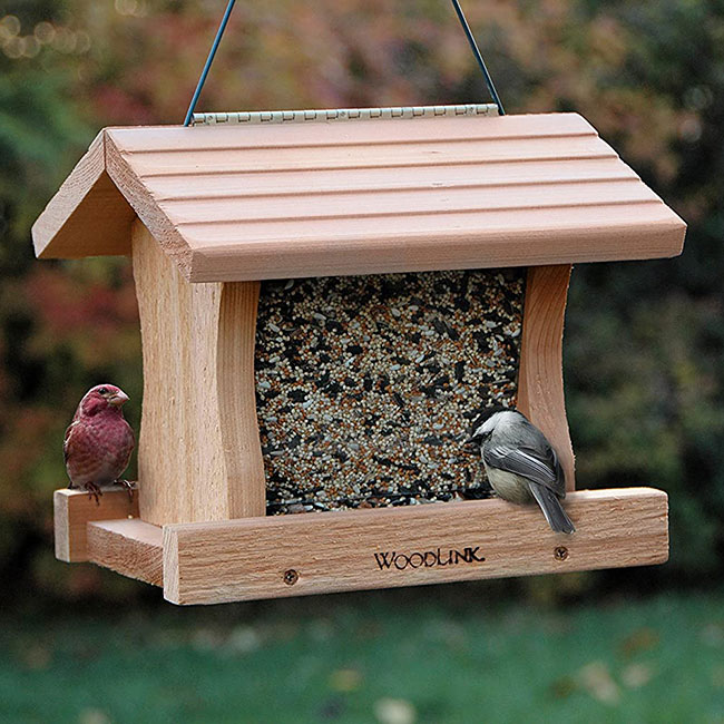 WoodLink Deluxe Cedar Hanging Bird Feeder 2-Perch Multi-Bird with Ledges 3.5 lb Capacity