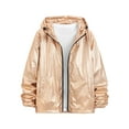 thumbnail image 5 of INSPIRE CHIC Metallic Windbreaker for Men's Drawstring Hooded Zipper Party Club Jacket Golden M, 5 of 5