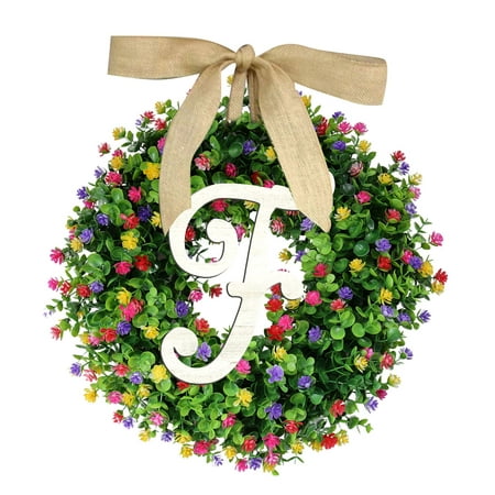 

1PC Unique Last Name Year Round Front Door Wreath with Bow Welcome Sign Garland Creative 26 Letter Farmhouse Wreath for Front Door SummerAll Seasons Outside Hanger Decor Gift (A Z)