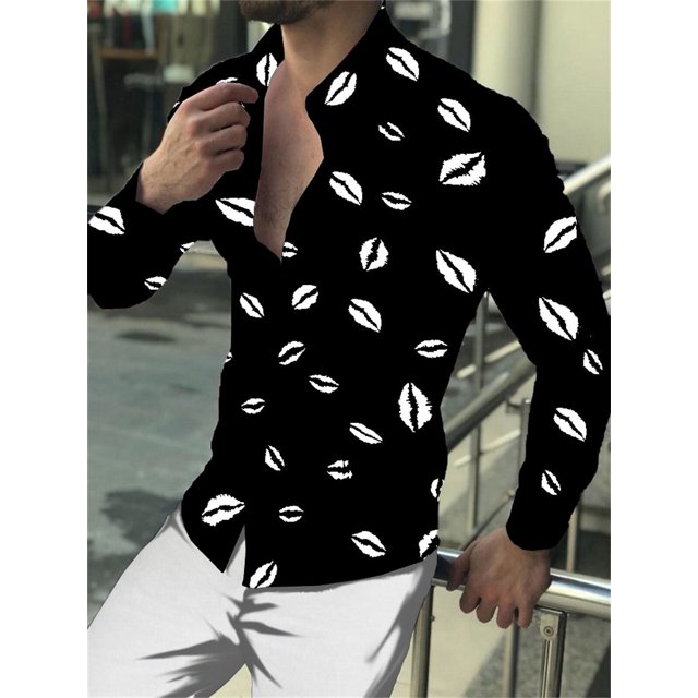 Camisas de solapa de moda para hombres y mujeres con labios rojos 2024 nuevas camisas hawaianas de ocio y entretenimiento primavera y verano