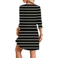 thumbnail image 5 of Qulqfy Women Dress Mini Black Casual 3/4 Sleeve Striped Tunic V Neck Short Dresses Fall Dresses for Women L, 5 of 7