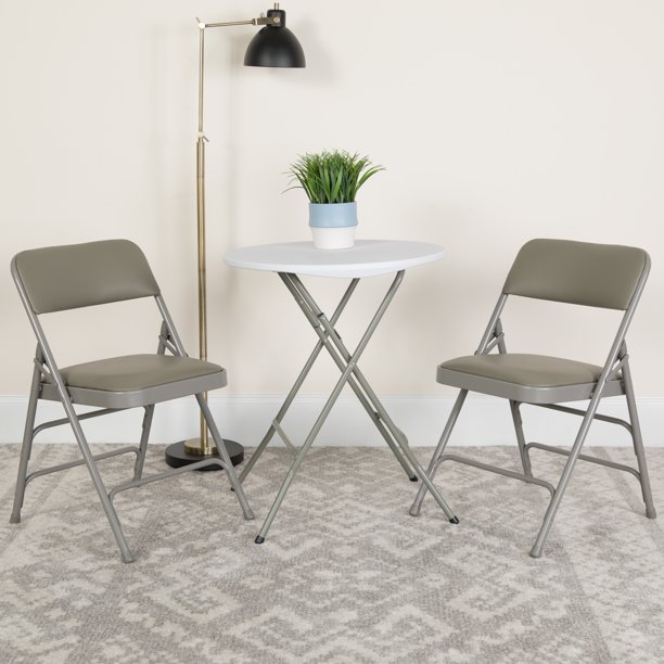 2 Pack Curved Triple Braced Gray Vinyl Metal Folding Chair - Walmart.com - Walmart.com
