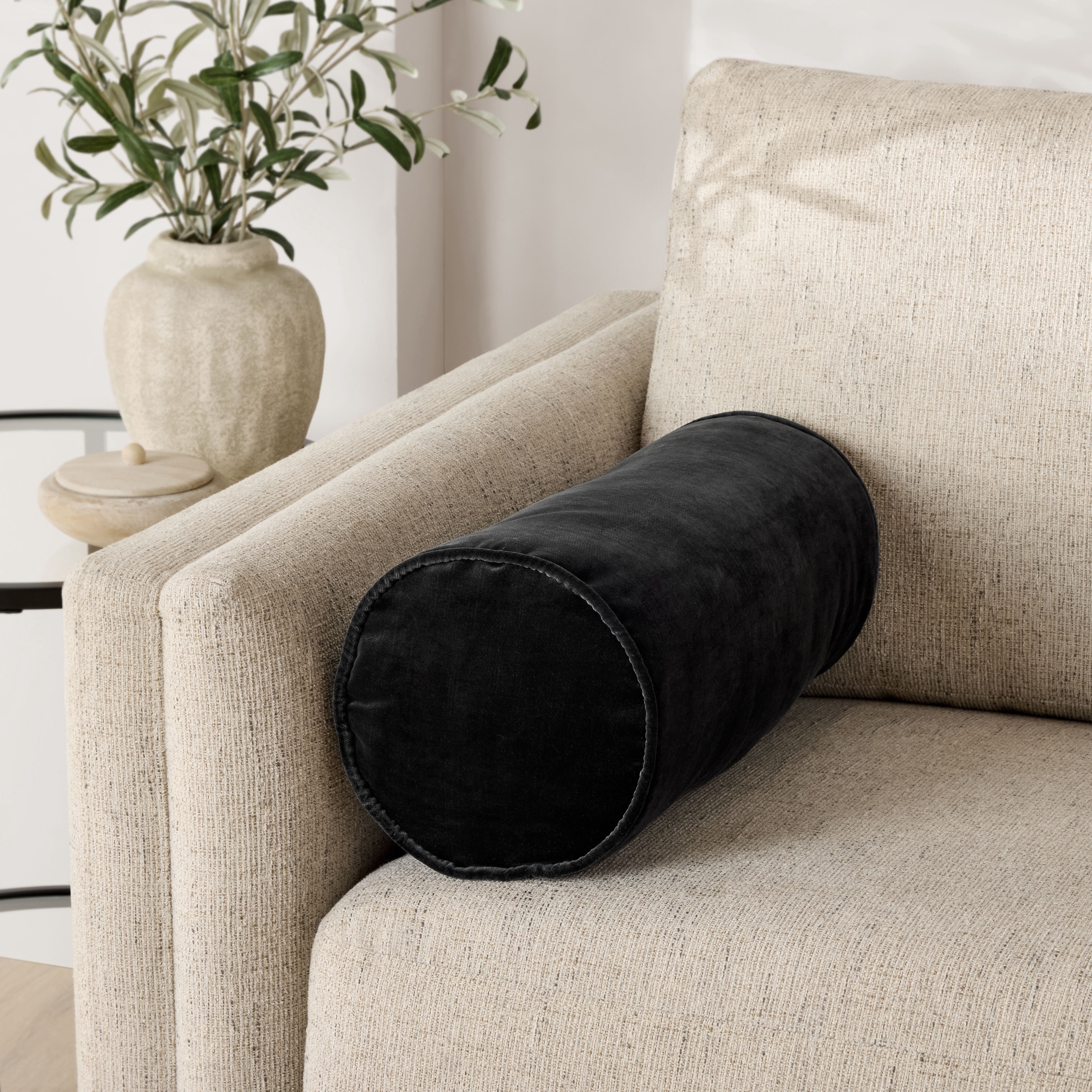 Mainstays 8" x 18" Rich Black Velvet Bolster Polyester Decorative Pillow