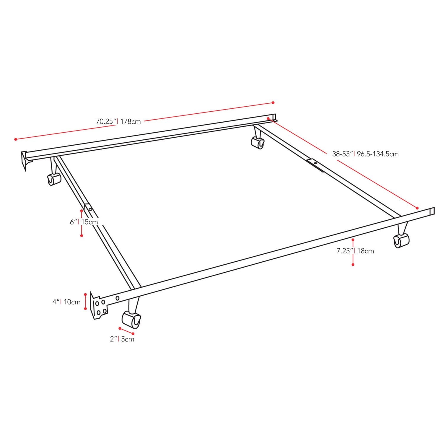 CorLiving Cadre de lit réglable simple à double en métal noir durable avec roues verrouillables – Sommier tapissier ou plate-forme requis