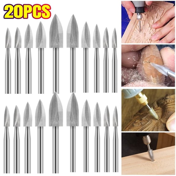 20Pc Wood Carving Engraving Drill Bits Set For Dremel Rotary Tool, Grinding Wood