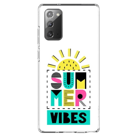 DistinctInk Clear Shockproof Hybrid Case for Galaxy Note 20 ULTRA (6.9 Screen) - TPU Bumper Acrylic Back Tempered Glass Screen Protector - Summer Graphics - Summer Vibes Teal yellow Pink