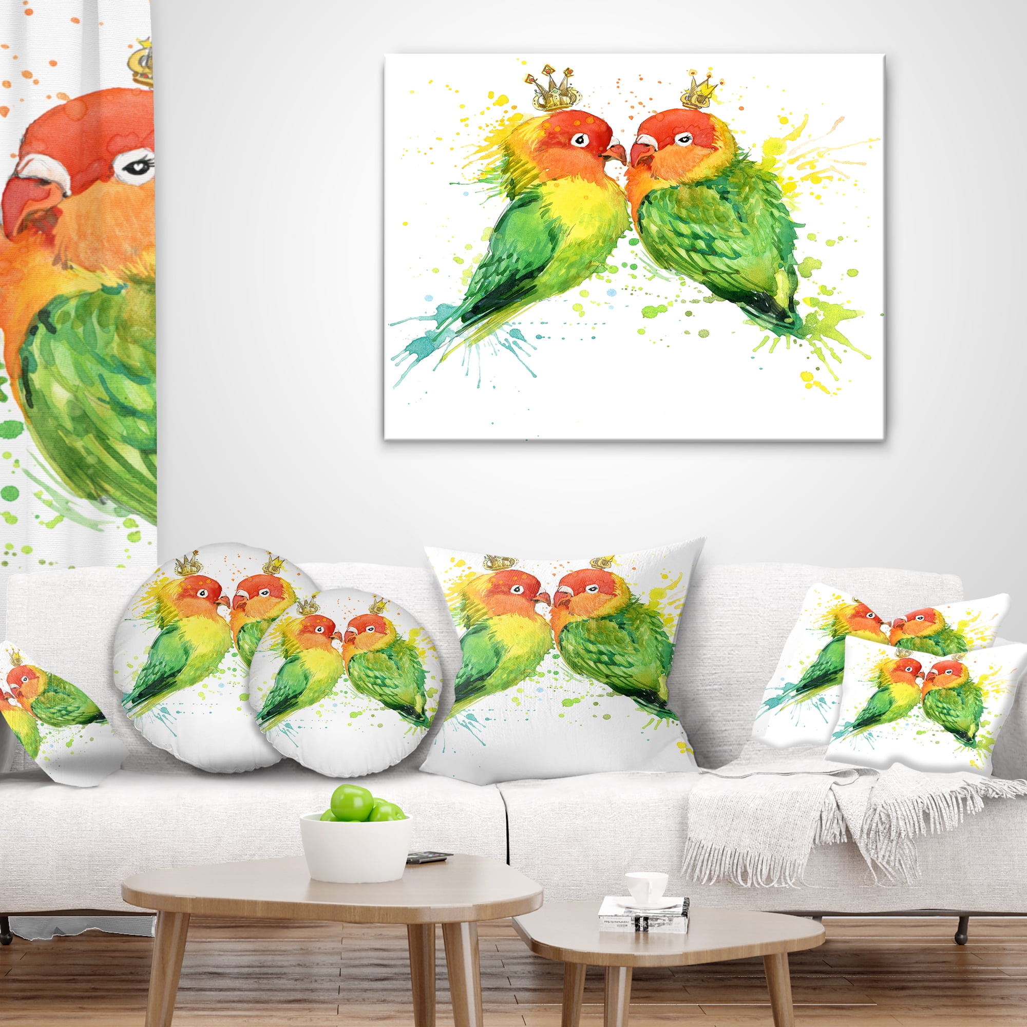 Designart Family Parrots - Watercolor Animal Throw Pillow - 12x20