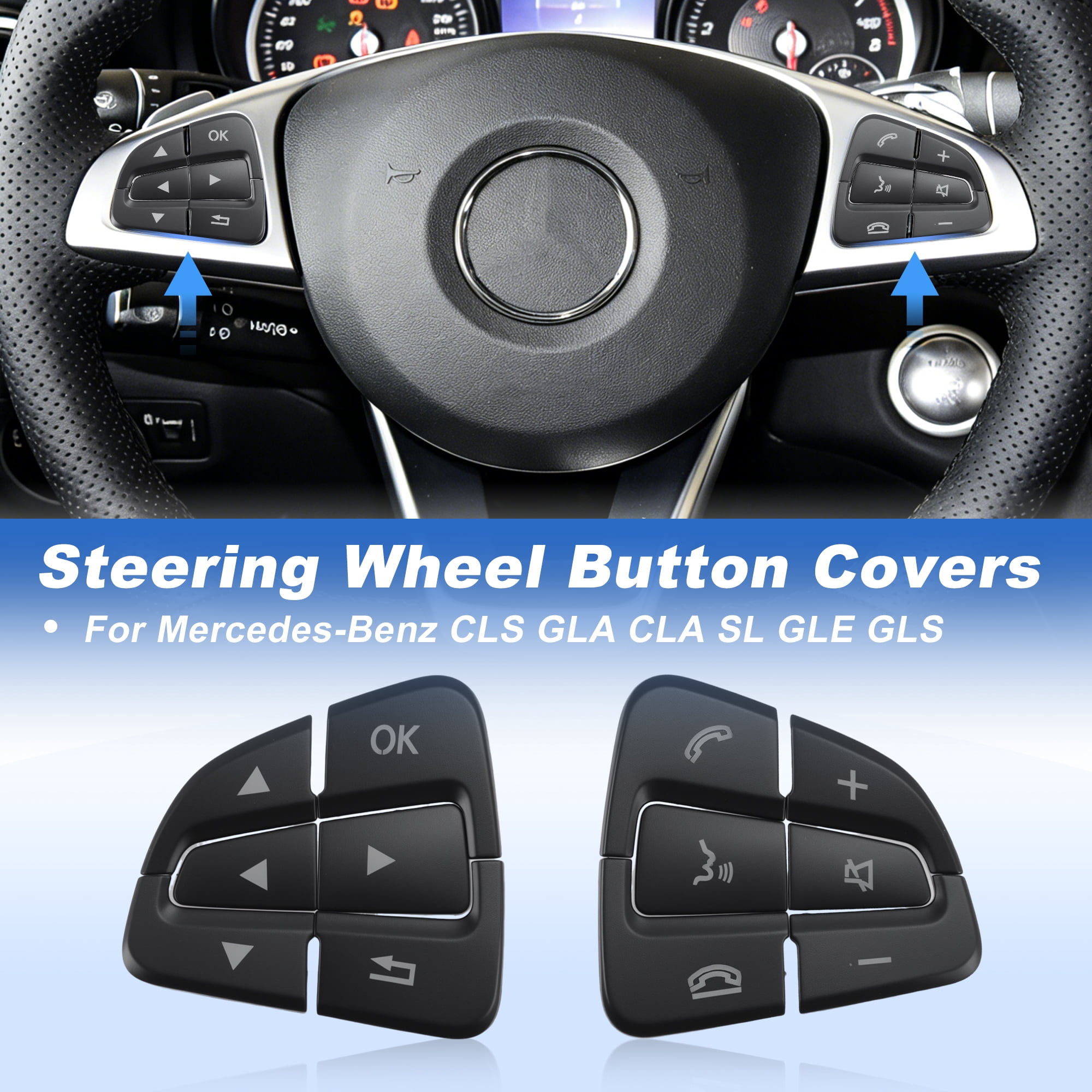 Unique Bargains 12 Pcs Car Interior Steering Wheel Button Cover Trim for Mercedes-Benz