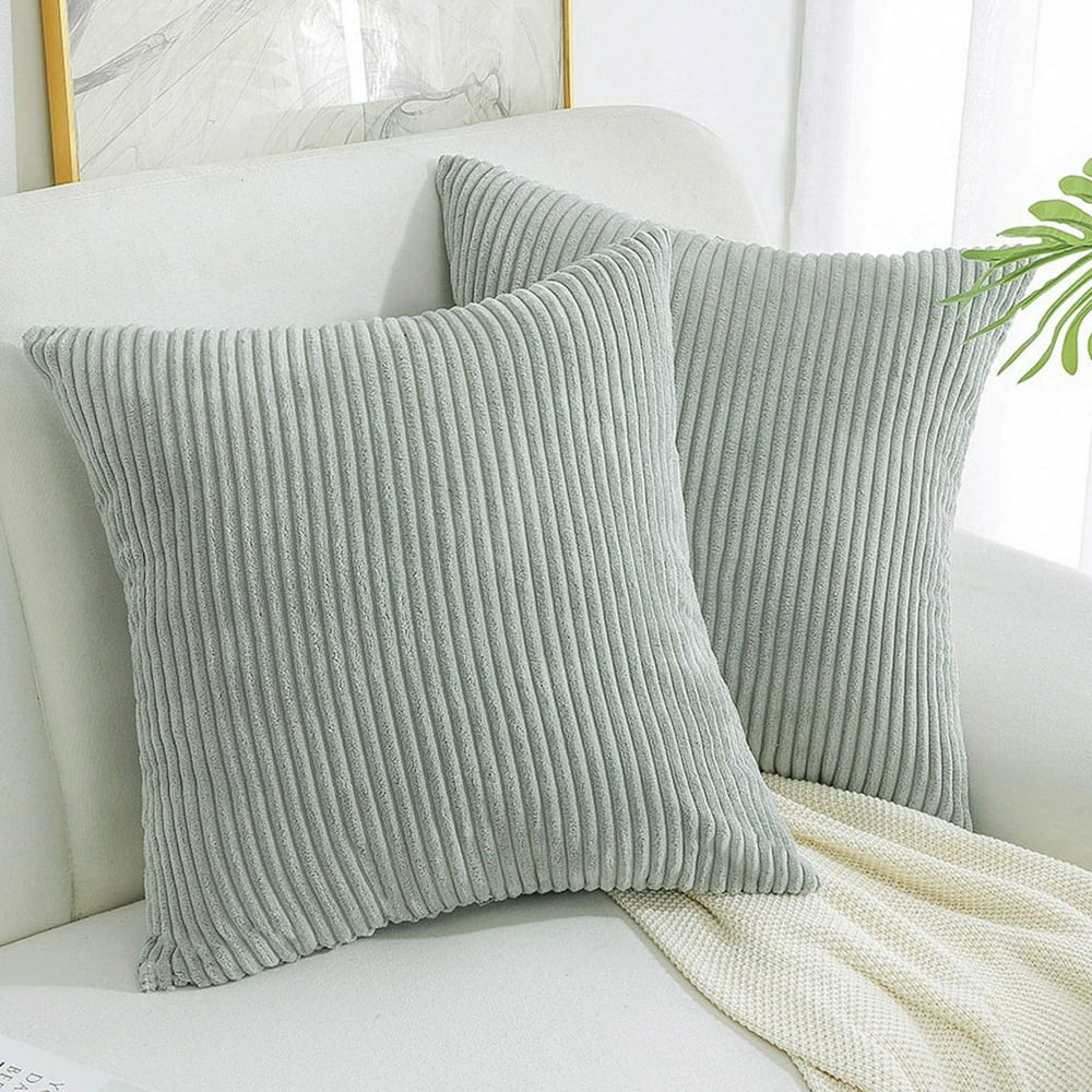 PiccoCasa 2Pcs Soft Corduroy Throw Pillow Covers, 20 x 20 Inch Striped