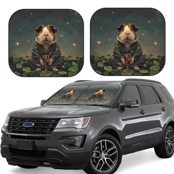 Vsdgher Pare-Soleil de Pare-Brise de Voiture Imprimé Cochon d'Inde Feuille de Lotus Ciel Étoilé, Pare-Soleil Réfléchissant Pare-Soleil de Fenêtre Pare-Soleil Protecteur Adapté aux Voitures, Camions, VUS-Grand