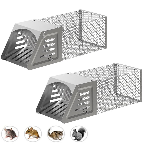 TOPCHANCES 10" Humane Live Animal Trap, 2 Pack Catch Release Rodent Cage Trap for Little Small Live Rodent Control