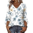 thumbnail image 5 of Iaqnaocc Women's Tops, Tees & Blouses Summer 3/4 Length Sleeve Womens Tops Casual Crewneck T-Shirts Vintage Floral Print Tees Blouses Business Work Clothes Light Blue M, 5 of 7