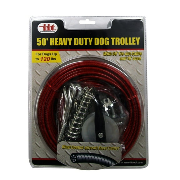 IIT Heavy Duty 50 ft Tangle Resistant Dog Trolley with 10 ft Lead, Up to 120 lb, Black