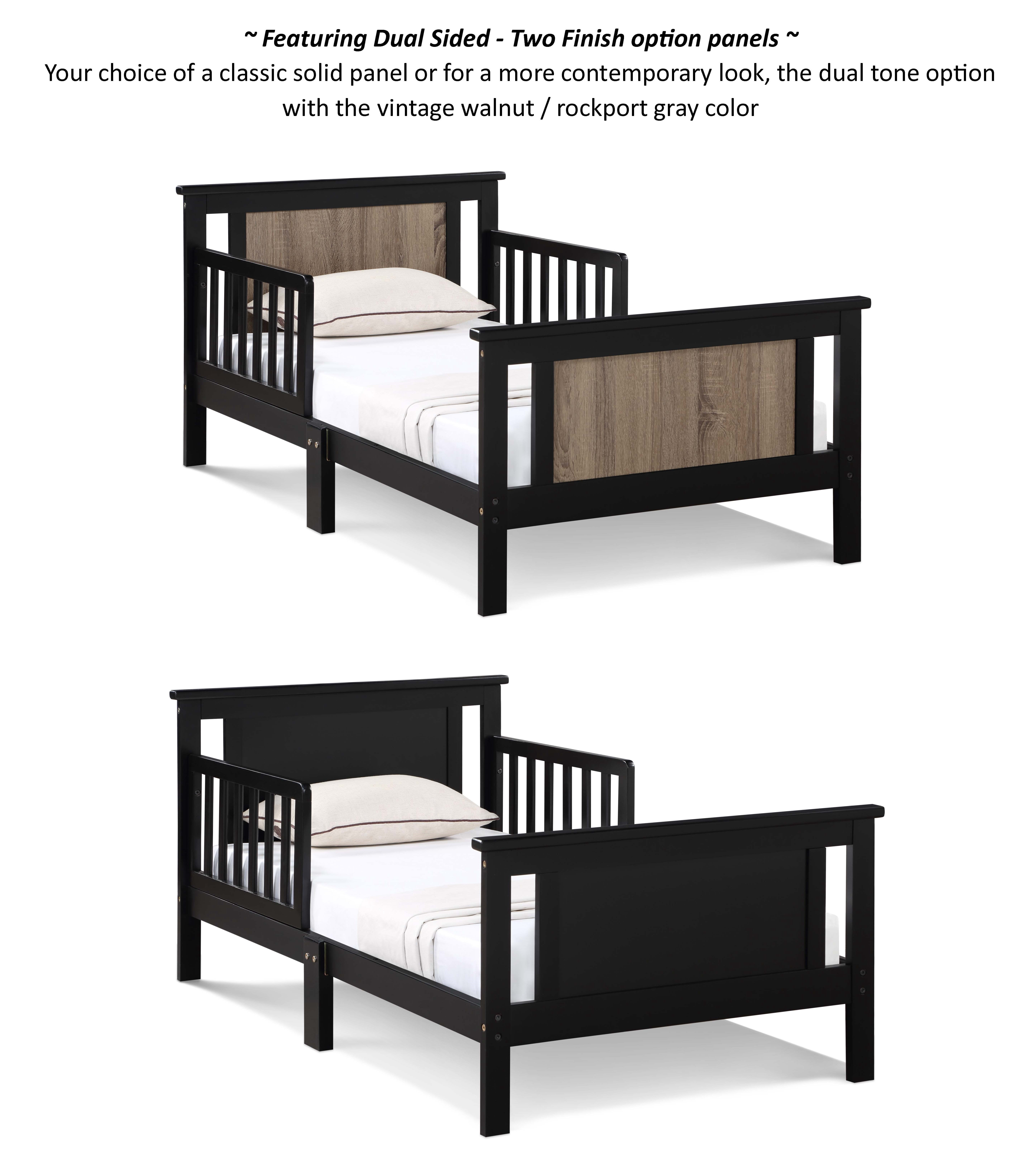 Olive & Opie Connelly Wood Reversible Panel Toddler Bed in Black/Vintage Walnut