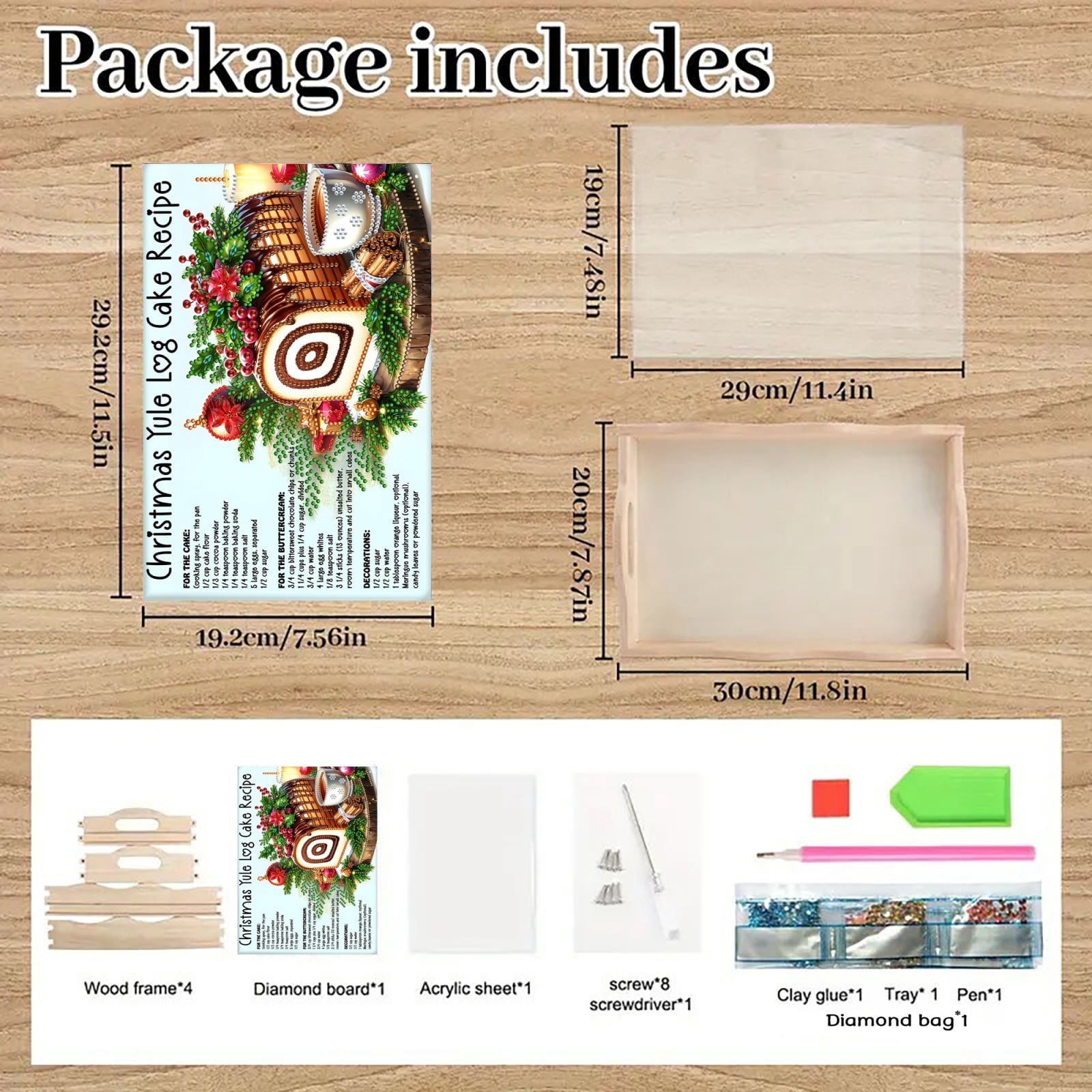 FLOPESN DIY Diamond Art Painting Wooden Tray,Creative Design Handmade Dinner Plate Partial Diamond Art for Coffee Living Room Home Organizer-Cake