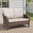 thumbnail image 3 of PPorfamilia Outdoor Rattan Loveseat Patio PE Wicker 2-Seat Couch Deep Seating Furniture with Beige Cushions, for Porch Backyard Deck Poolside Garden, 3 of 6