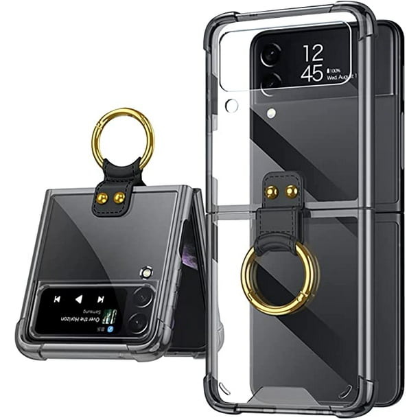 For Samsung Galaxy Z Flip 3 Case with Ring, Ultra Thin Transparent  Shockproof Protection Cover Case for Samsung Galaxy Z Flip 3 5G 2021 (Clear-Black)  
