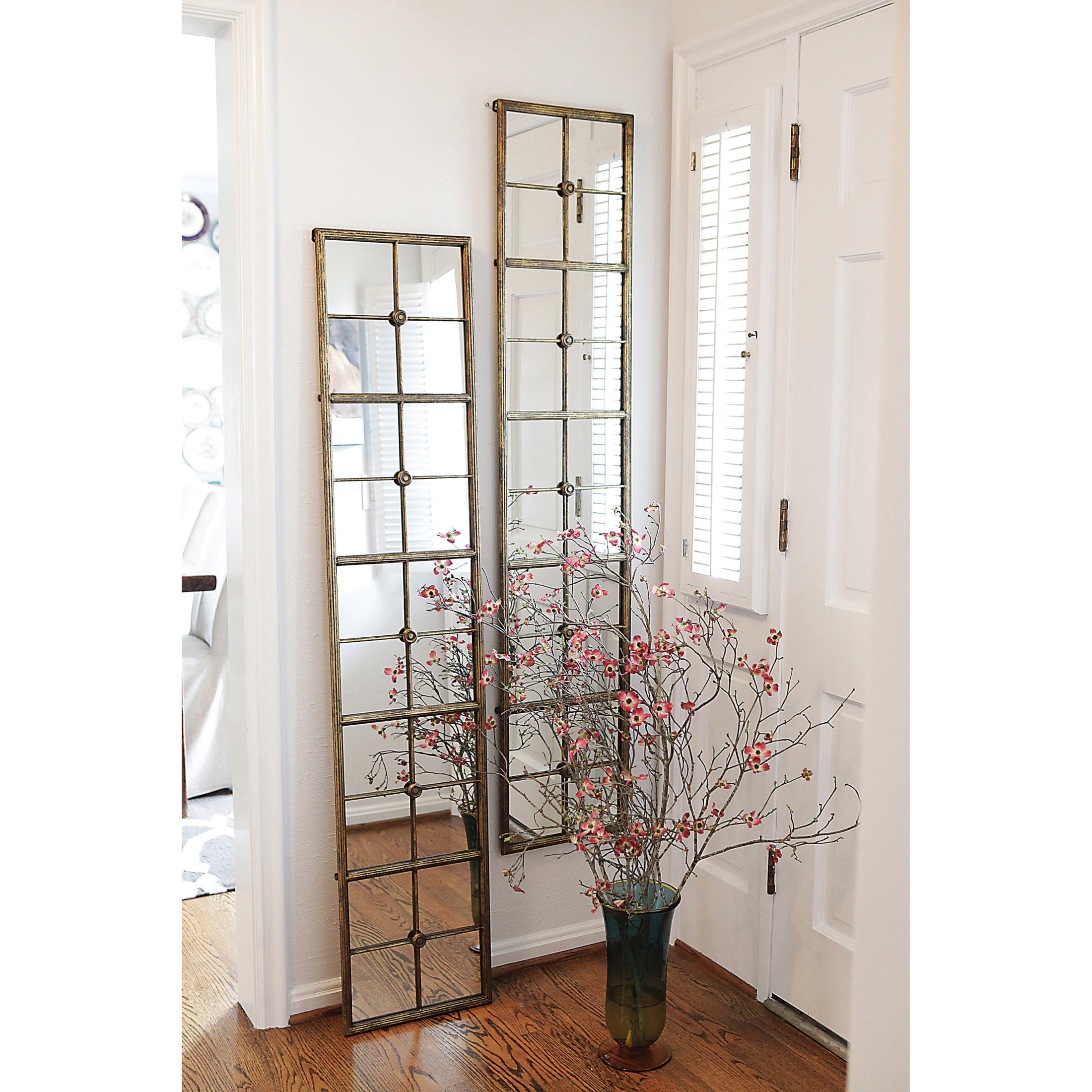 Creative Co-Op Distressed Rectangle Metal Framed Windowpane Wall Mirror, Gold