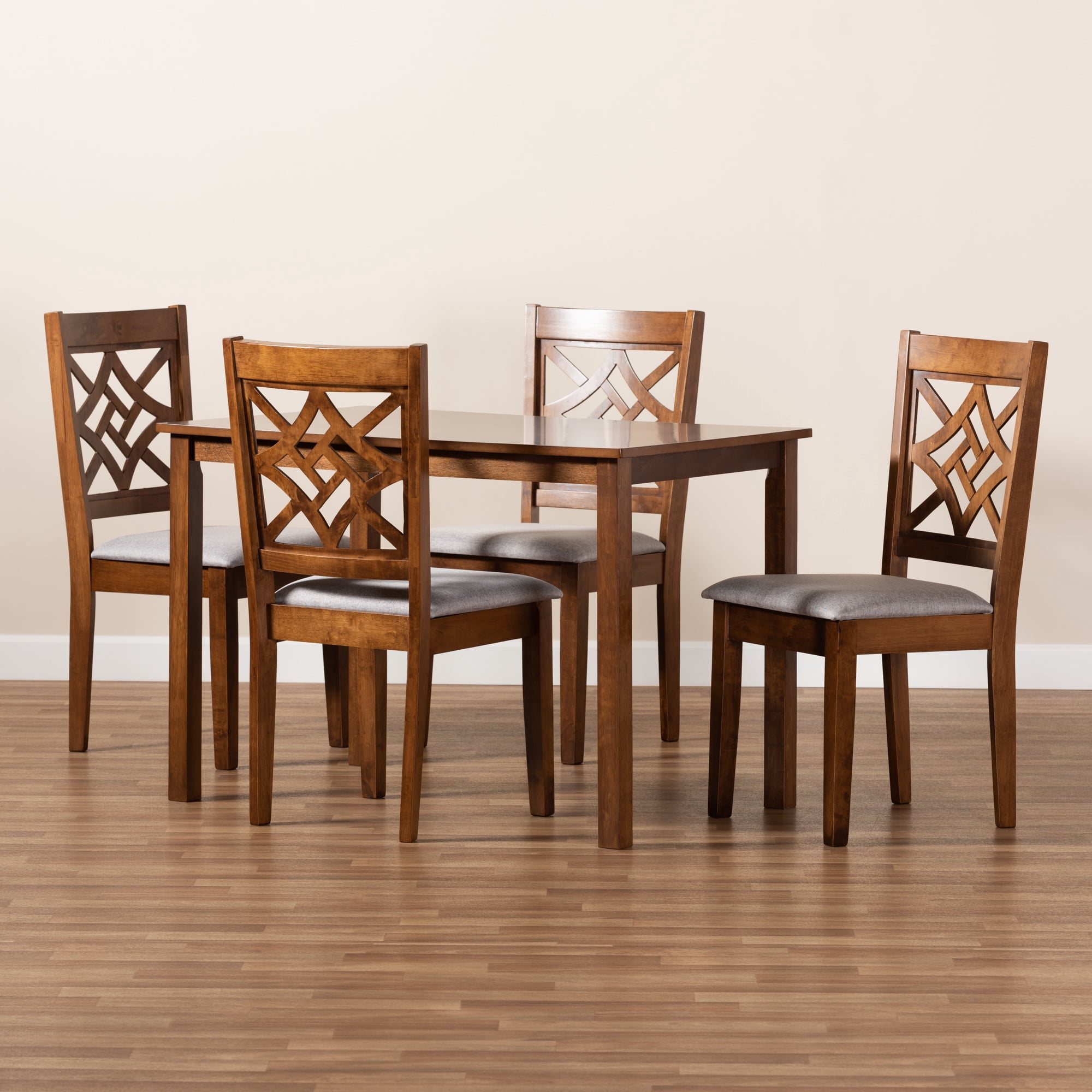 Baxton Studio Nicolette Modern Dining Set, 5-Piece, Grey/Walnut Brown