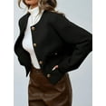 thumbnail image 5 of Women Cropped Blazer Jacket Collarless Button Down Business Casual Fall Outfits Winter Coats Black L, 5 of 9