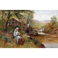 thumbnail image 2 of Walbourn, Ernest 14x11 Gold Ornate Wood Framed with Double Matting Museum Art Print Titled - A Young Girl Picking Spring Flowers, 2 of 4
