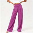 thumbnail image 3 of Mifsaly Womens Travel Pants High Waisted Wide Leg Flowy Pants Relaxed Fit Summer Beach Lounge Bottoms for Vacation and Everyday Purple,XXL, 3 of 4