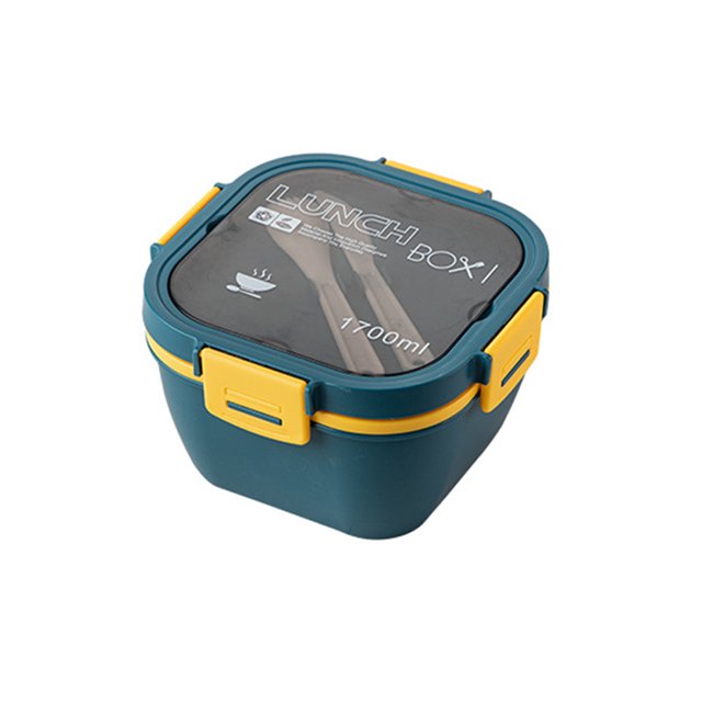 Injueey Contenedor de almuerzo apilable, ensaladera con cubiertos, salsa de 4 compartimentos, a prueba de fugas, buen sellado, fiambrera para estudiantes Cocina y Comedor Azul 1700ML Injueey HA073026-04